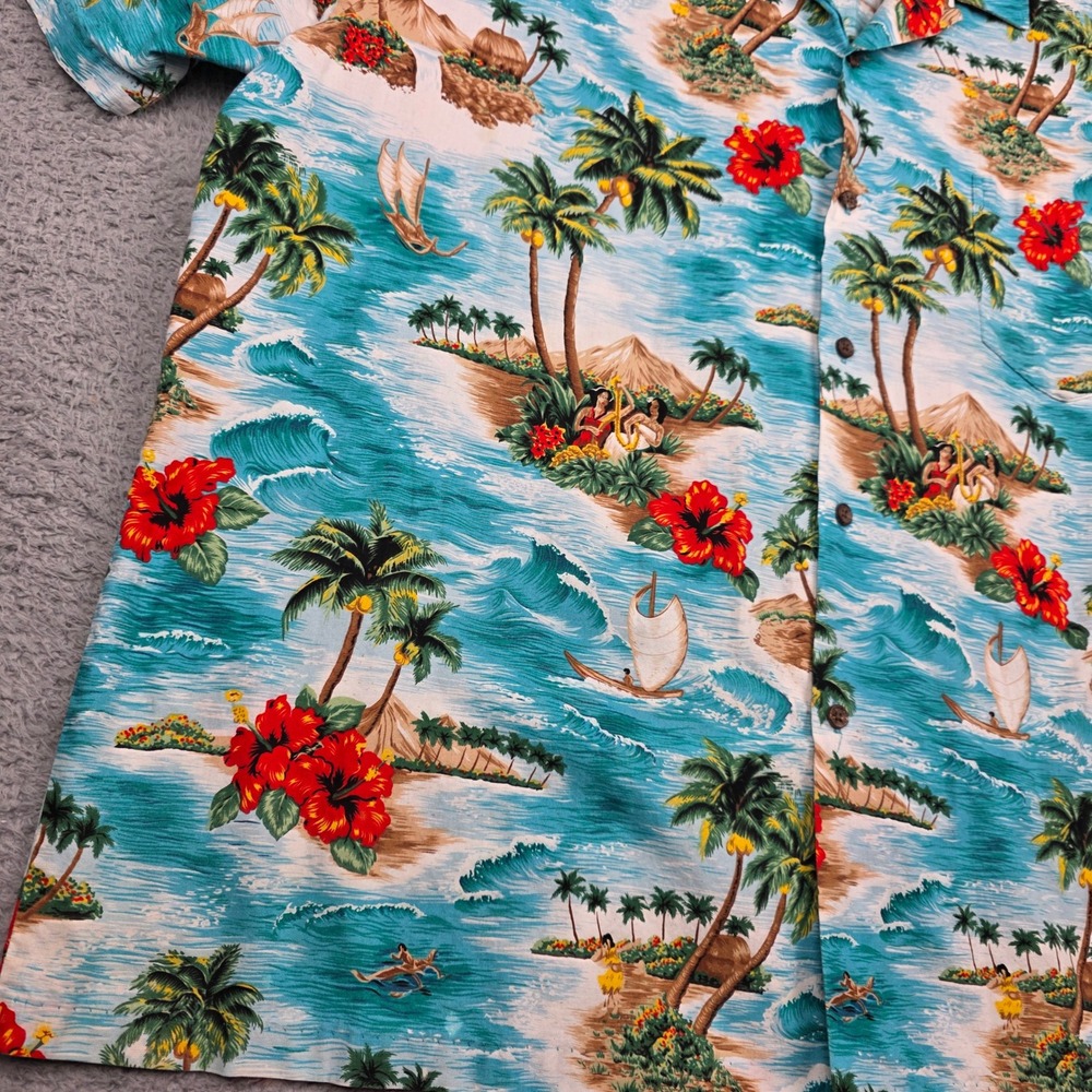 RJC Hawaiian Shirt Mens 4XL Blue Vintage Made in USA Cotton Tropical Scenic Tiki - Picture 9 of 12